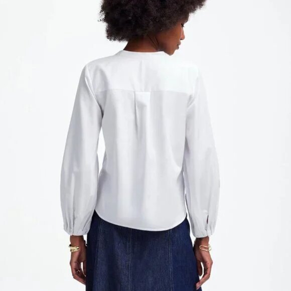 Madewell V-Neck Stretch Cotton Sateen Long Sleeve Top White Size L NWT - Picture 3 of 8